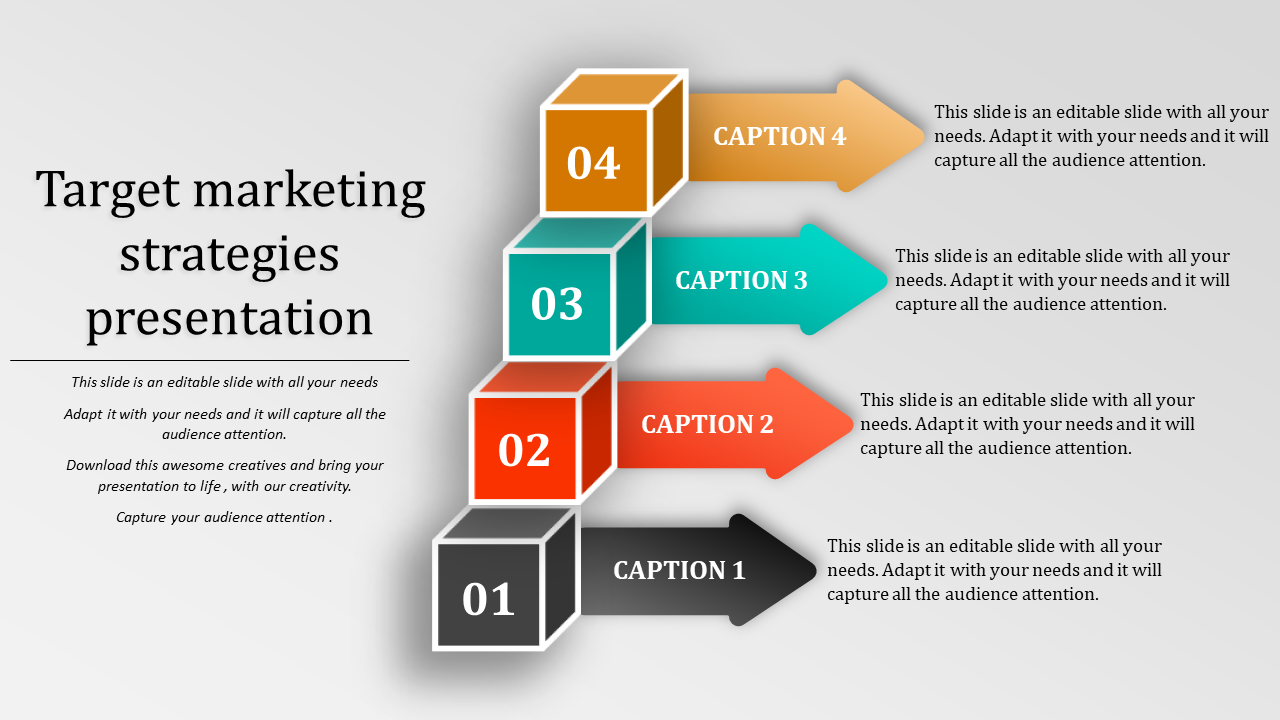Target Marketing Strategies Templates With Arrows And Cubes